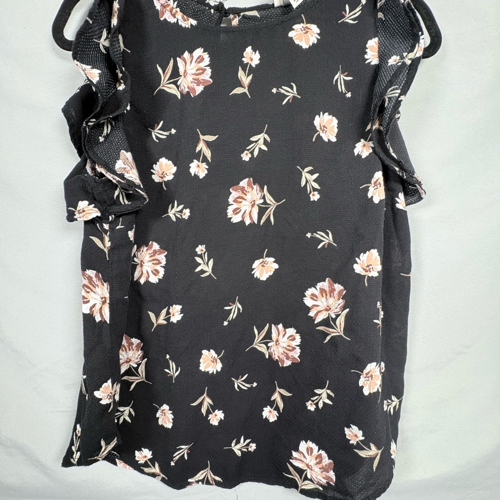 A New Day Women’s Size L Black Floral Blouse Tank